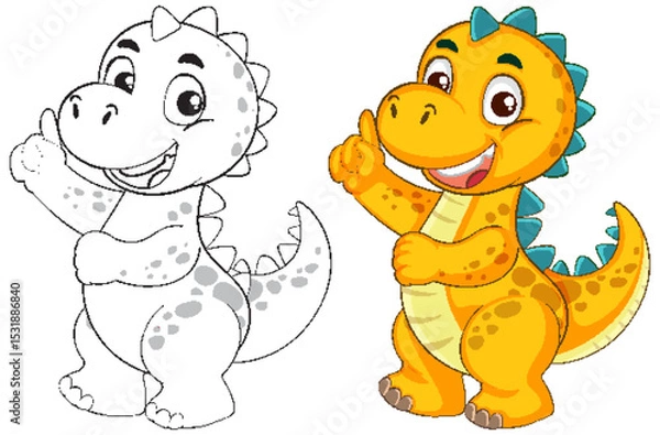 Obraz Colorful Cartoon Dinosaur Illustration with Outline