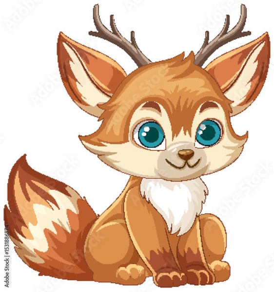 Obraz Cute Fantasy Creature with Antlers and Big Eyes