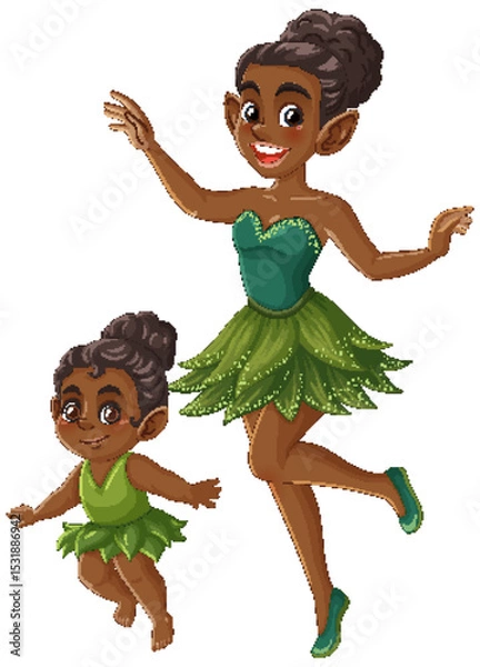 Obraz Charming Fairy Duo in Playful Green Attire