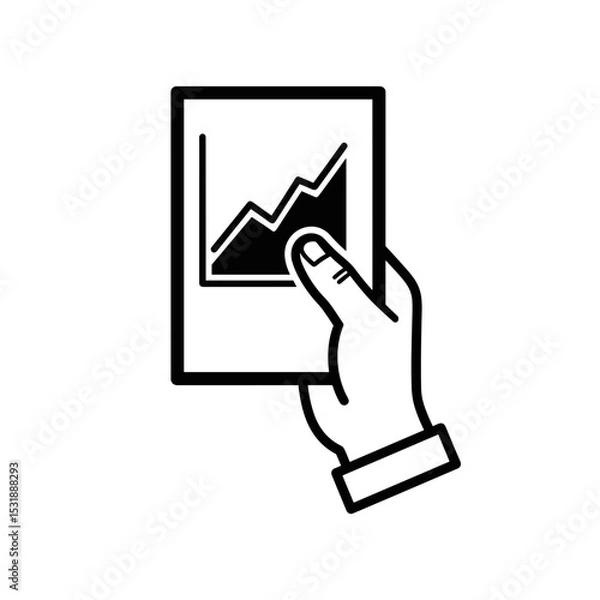 Fototapeta Hand holding a tablet with a growth chart on a transparent background