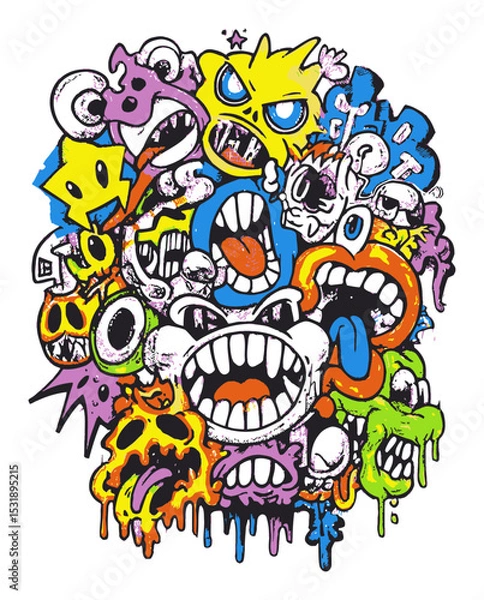 Fototapeta Colorful Abstract Vector Art with Expressive Faces and Emotive Elements