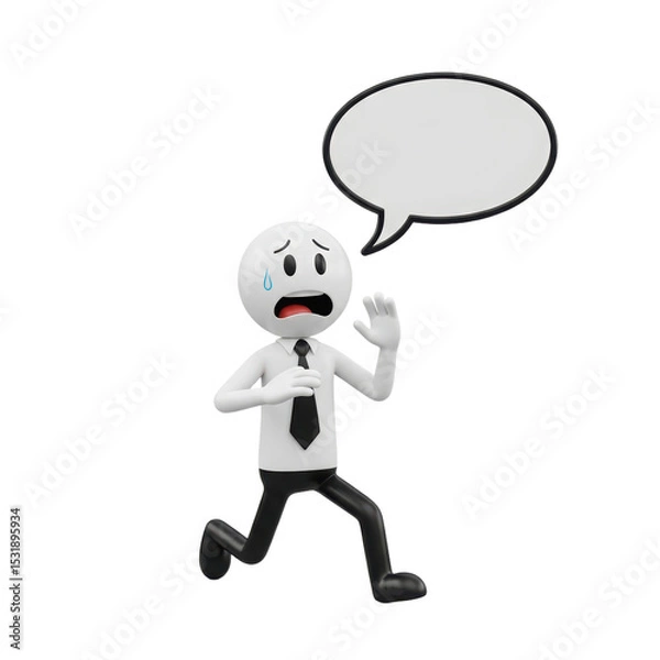 Fototapeta Anxious Cartoon Man Running with Speech Bubble in White Background