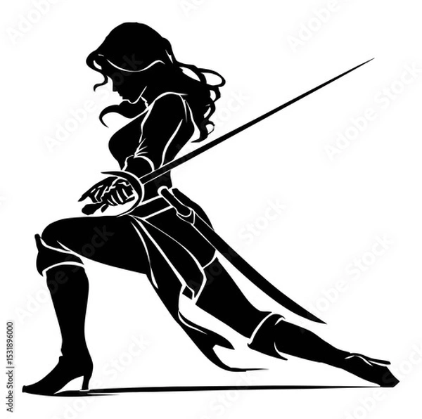 Fototapeta Elegant Silhouette of a Woman with a Sword in a Dynamic Pose