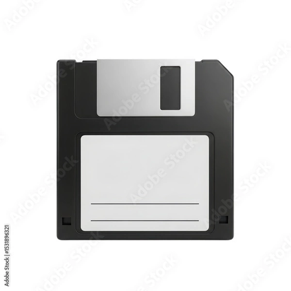 Fototapeta Black Floppy Disk with Silver Label and Write-Protection Tab on White Background