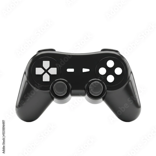 Fototapeta Black Gaming Controller with White Buttons on White Background