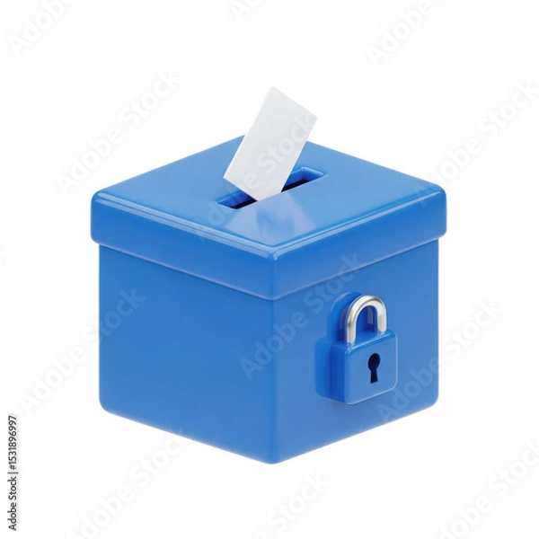 Fototapeta Blue Security Box with Padlock and Voting Ballot Inside on White Background
