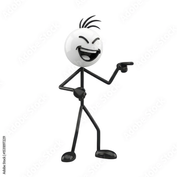 Fototapeta Cartoon Laughing Character Pointing with Expressive Facial Expression and Dynamic Pose on White Background
