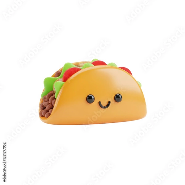 Fototapeta Cute Toy Taco with Smiling Face and Colorful Toppings on White Background