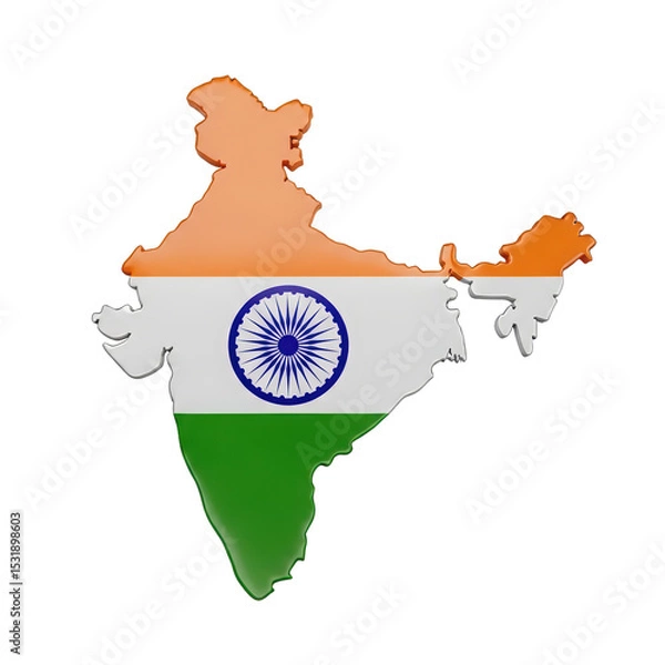 Fototapeta Map of India with Indian Flag Colors and Emblem