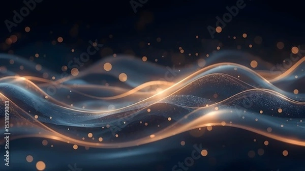 Fototapeta Futuristic abstract background with glowing waves and soft particles, perfect for UI design, meditation apps, tech keynote slides, sci-fi YouTube covers, and modern digital wallpapers"

