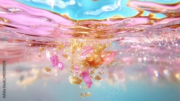 Obraz Subtle pink and gold glitter drifting in elegant underwater scene