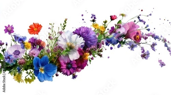 Obraz Spring-inspired watercolor flowers arranged in a corner bouquet frame