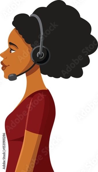 Fototapeta Call Center Employee of African Ethnicity Vector Character. Woman who works at a call center and answers telephone calls
