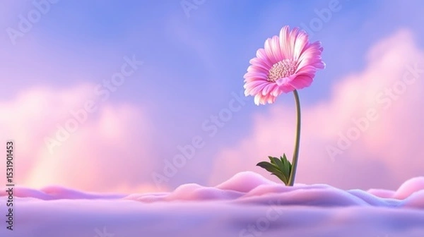 Obraz Single pink flower glowing softly in surreal pastel environment, nature symbolism