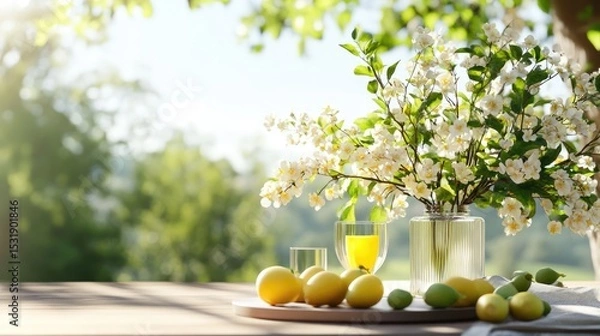 Obraz Realistic rendering of spring flowers on fruit tree branches, fresh seasonal ambiance