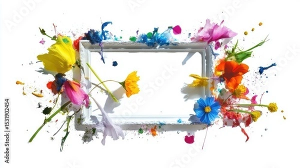 Obraz Gentle pastel watercolor florals forming an abstract square frame on white