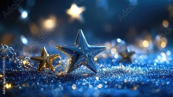 Obraz Gentle blue and white blur background with scattered shining stars