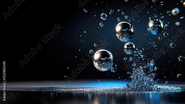 Obraz Floating glimmer lights in silver and steel blue against a shadowy abstract background