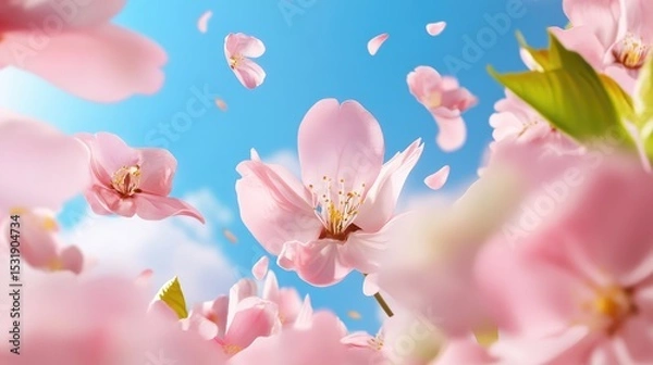 Obraz Delicate sakura flowers blooming with rich pink hues and clean backdrop