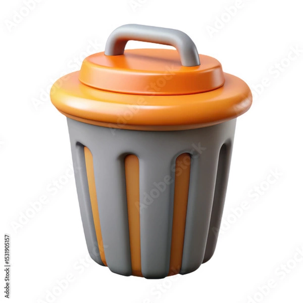 Fototapeta 3d Orange and gray trash can illustration on transparent background