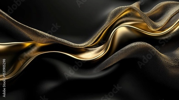 Obraz Decorative gold light curves with line and wave motifs on luxury black-white background
