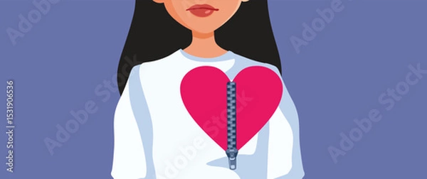 Fototapeta Woman With Broken Heart Recovering after Therapy Vector Illustration. Hopeful lady felling recovered after emotional breakup 
