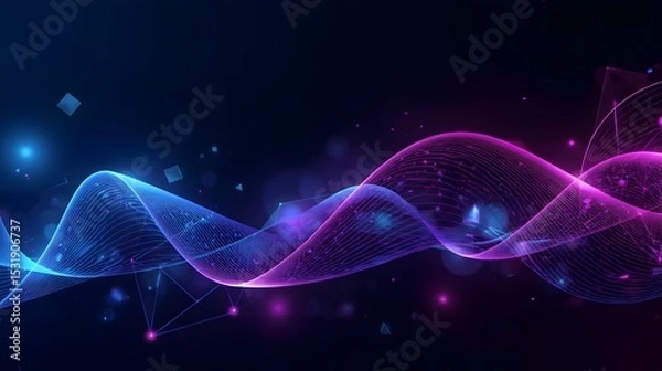 Fototapeta Futuristic abstract background with glowing waves and soft particles, perfect for UI design, meditation apps, tech keynote slides, sci-fi YouTube covers, and modern digital wallpapers"

