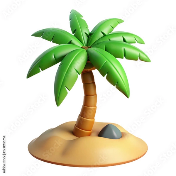 Fototapeta 3d Palm tree on a sandy island on transparent background