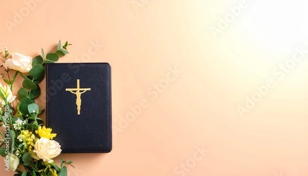 Fototapeta Elegant Still Life with Bible and Floral Adornments for Spiritual Reflection