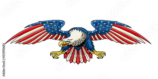 Obraz Hand Drawn Illustration of Eagle with American Color Flag