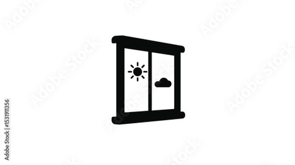 Fototapeta Weather Icon: Sun and Cloud in a Window Graphic