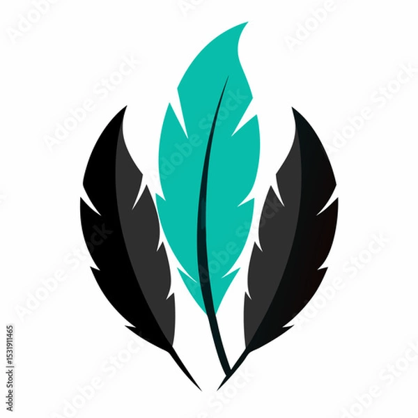 Fototapeta Three stylized feathers teal and black design