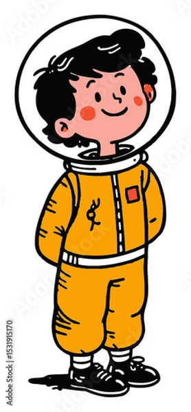 Fototapeta Cute Cartoon Character in Space Suit with Helmet and Happy Expression