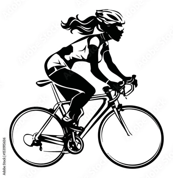 Fototapeta Elegant Female Cyclist in Motion on a Bicycle with Dynamic Design