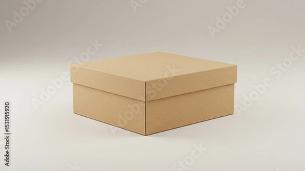 Fototapeta Cardboard box with lid on a clean white background, shot in soft light with realistic texture. Perfect for packaging, shipping, or branding mockups.