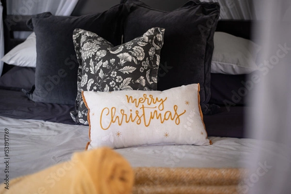 Obraz decorative cushion with Merry Christmas in a cursive font