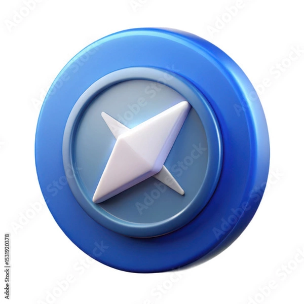 Fototapeta 3d Blue circle with white star shape on transparent background