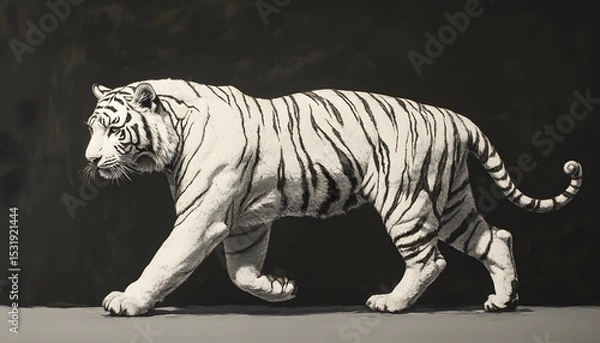 Fototapeta A white tiger in a dynamic pose.