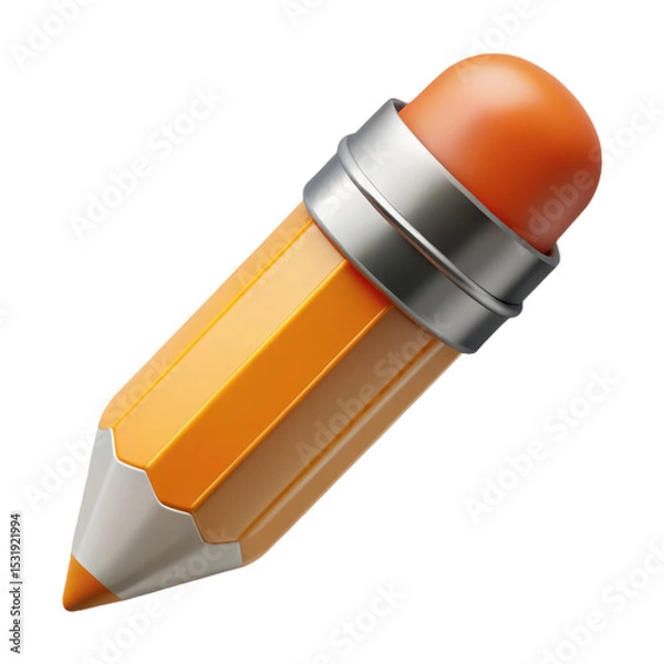 Fototapeta 3d Yellow pencil with eraser illustration on transparent background