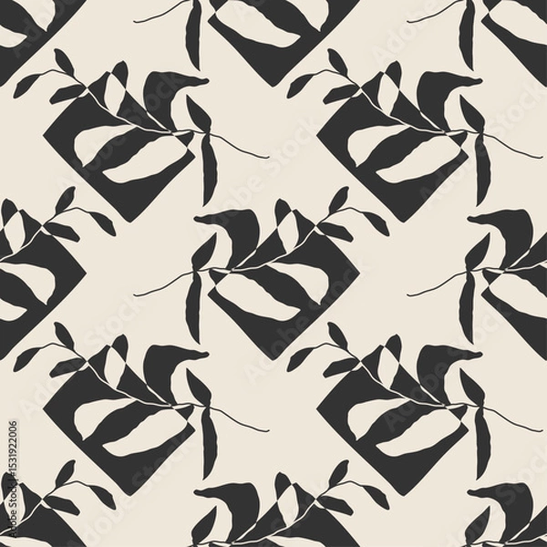 Fototapeta Trendy minimalist seamless botanical pattern with abstract creative hand drawn composition
