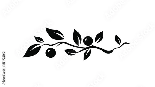 Fototapeta Branch with Berries: Black and White Botanical Illustration, Simple Nature Design Element