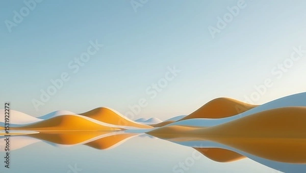 Fototapeta Abstract Landscape of Soft, Orange and White Hills Mirrored in Calm Water