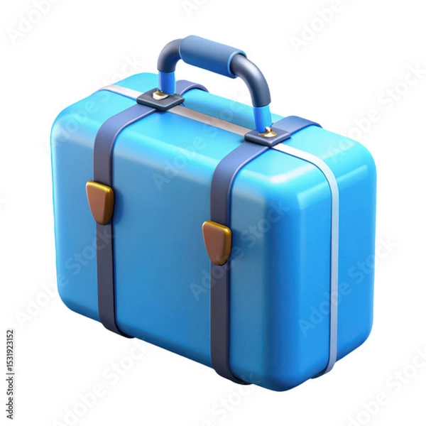 Fototapeta 3d Blue suitcase with straps on transparent background