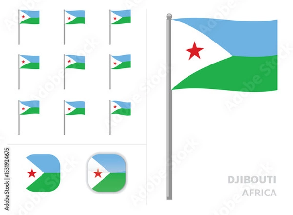 Fototapeta Djibouti Flag Country Waving Animation App Icon Vector