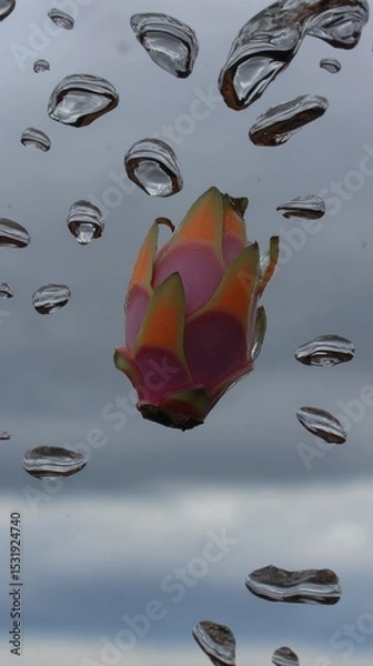 Obraz Dragon fruit reflected through raindrops
