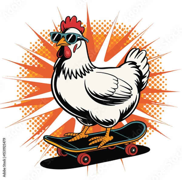 Obraz Cool chicken on skateboard pop  vector art design