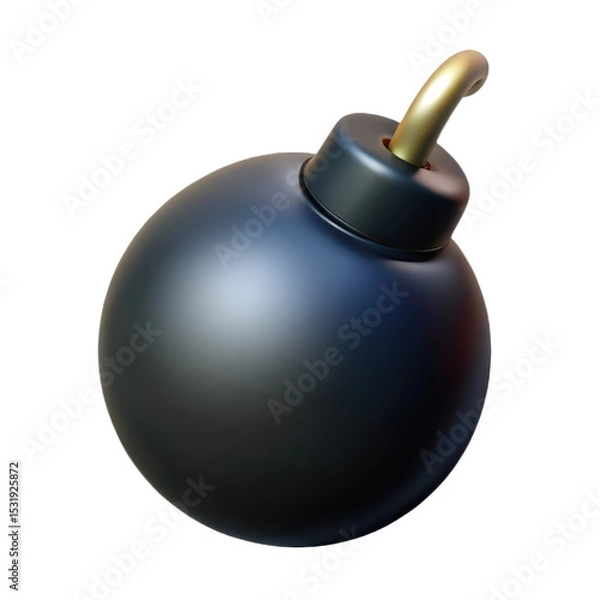 Fototapeta 3d Cartoon bomb with golden fuse on transparent background