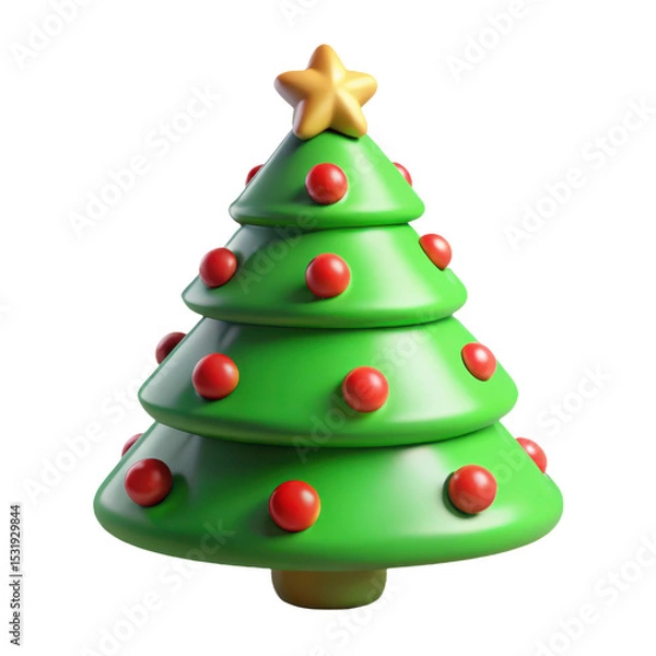 Fototapeta 3d Green christmas tree with star on top on transparent background