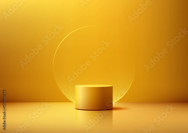 Fototapeta sleek yellow podium stand for product display mockup on golden background 3d cylindrical elegant presentation stage showcase