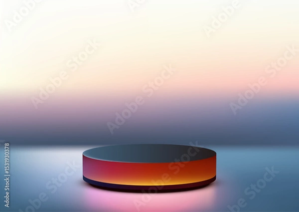 Fototapeta 3d black cylindrical podium with glowing orange red base on reflective surface modern product showcase mockup
